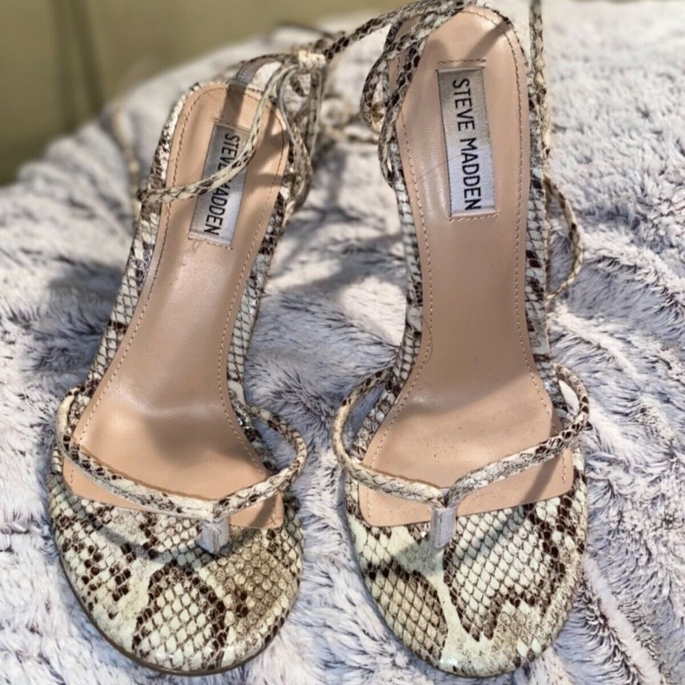 Steve Madden Vada Heels - White Snakeskin 8.5